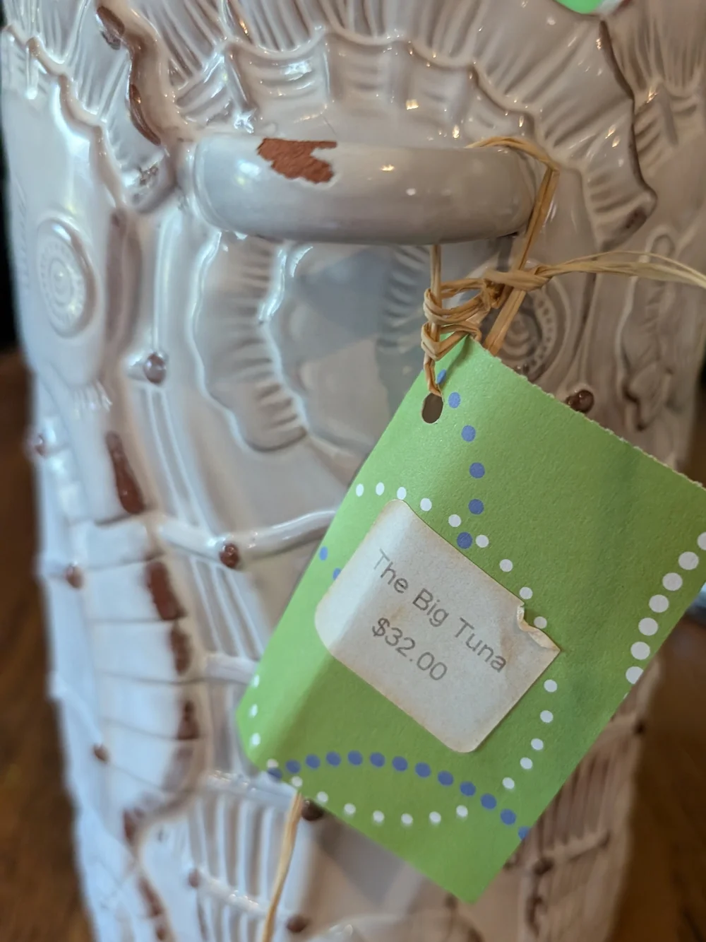 Sea Horse Cream Ceramic Wine Cooler w Wine Opener N Six Seashell Appetizer Forks